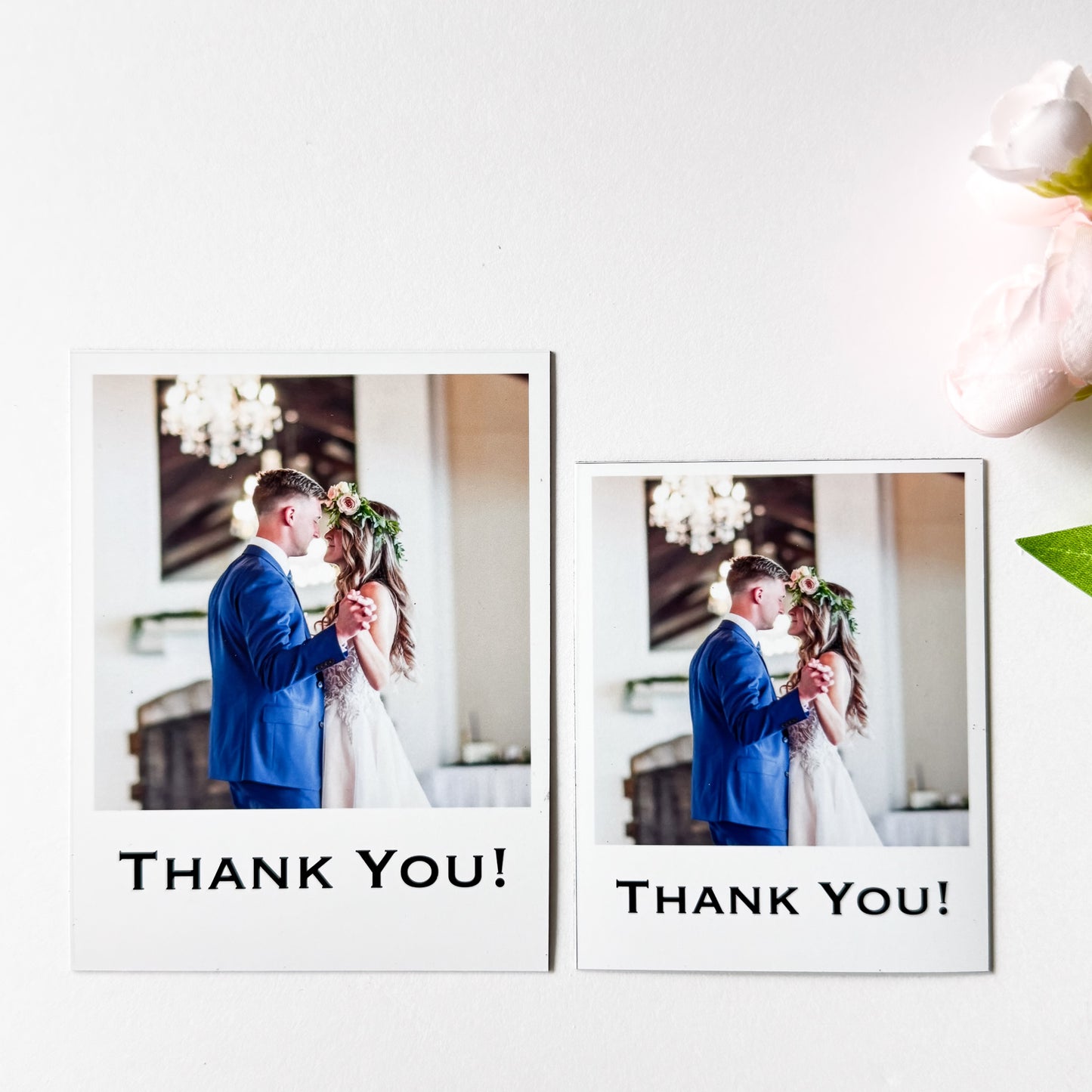 Two photo magnets of a couple with 'Thank You!' text on a white background.